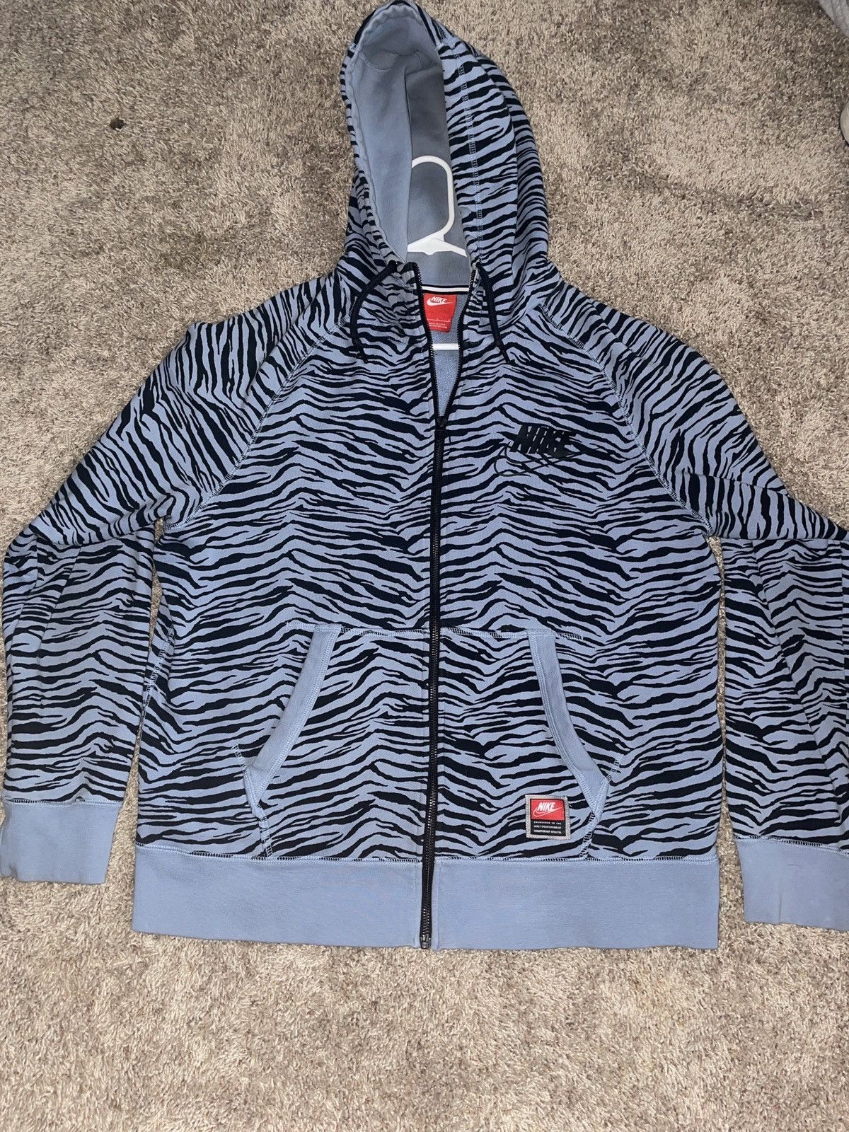 Nike NIKE BLUE ZEBRA PRINT ZIP UP HOODIE Grailed