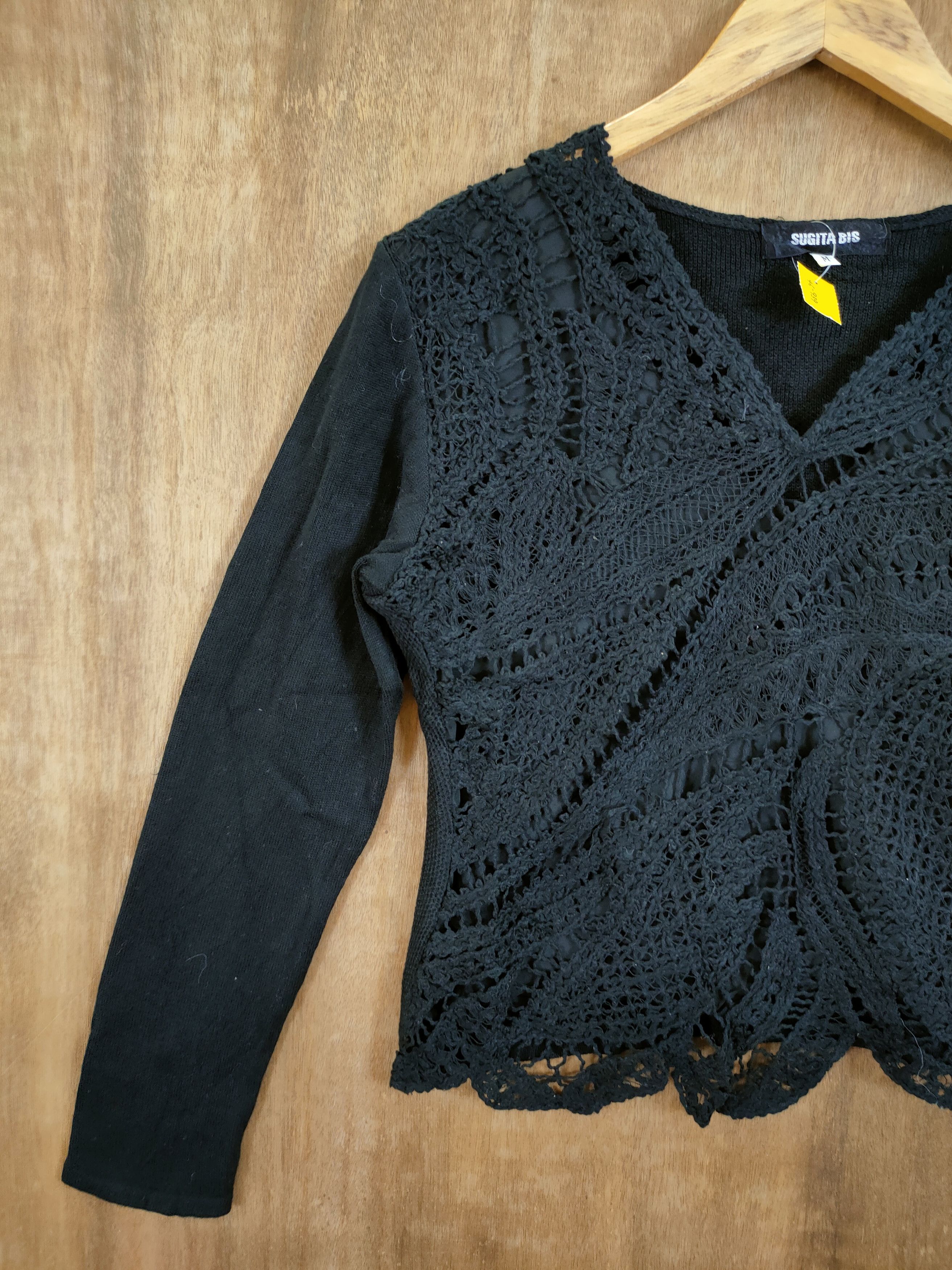 Homespun Knitwear D Sugita Bis knitwear meshnet japan vintage black #46-939 Size S / US 4 / IT 40 - 2 Thumbnail