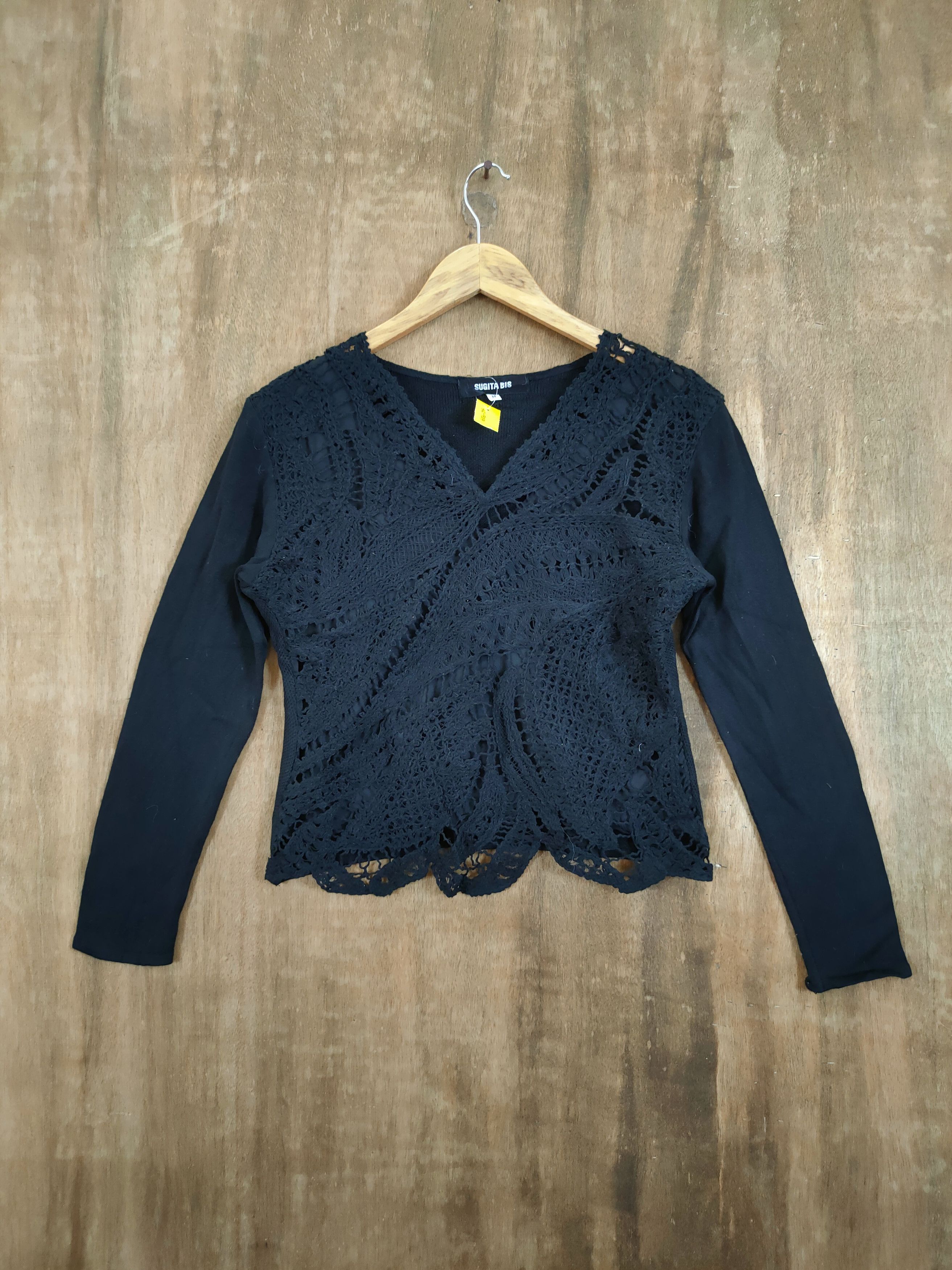 Homespun Knitwear D Sugita Bis knitwear meshnet japan vintage black #46-939 Size S / US 4 / IT 40 - 1 Thumbnail