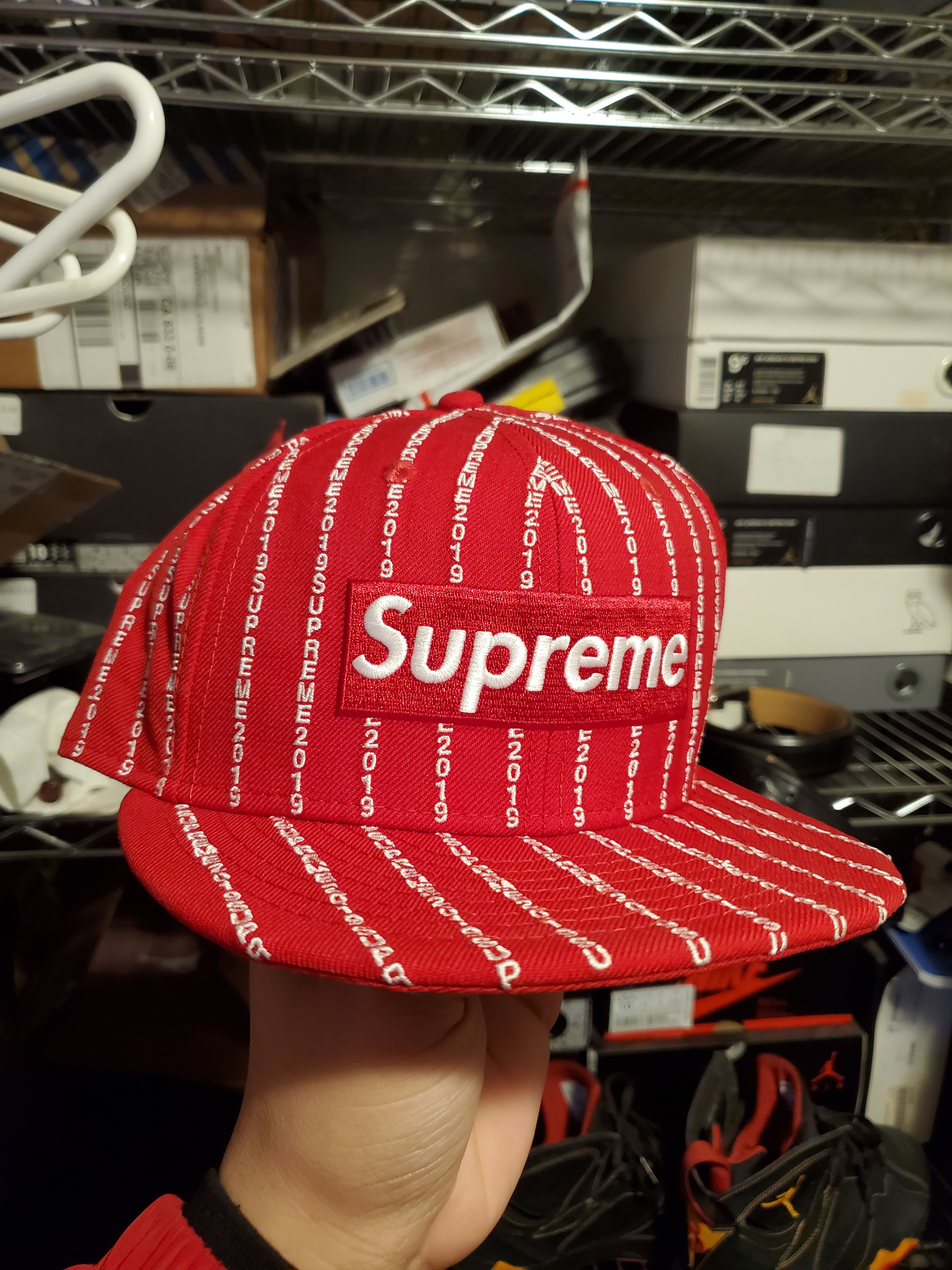 Supreme Supreme box logo text stripe new era cap | Grailed