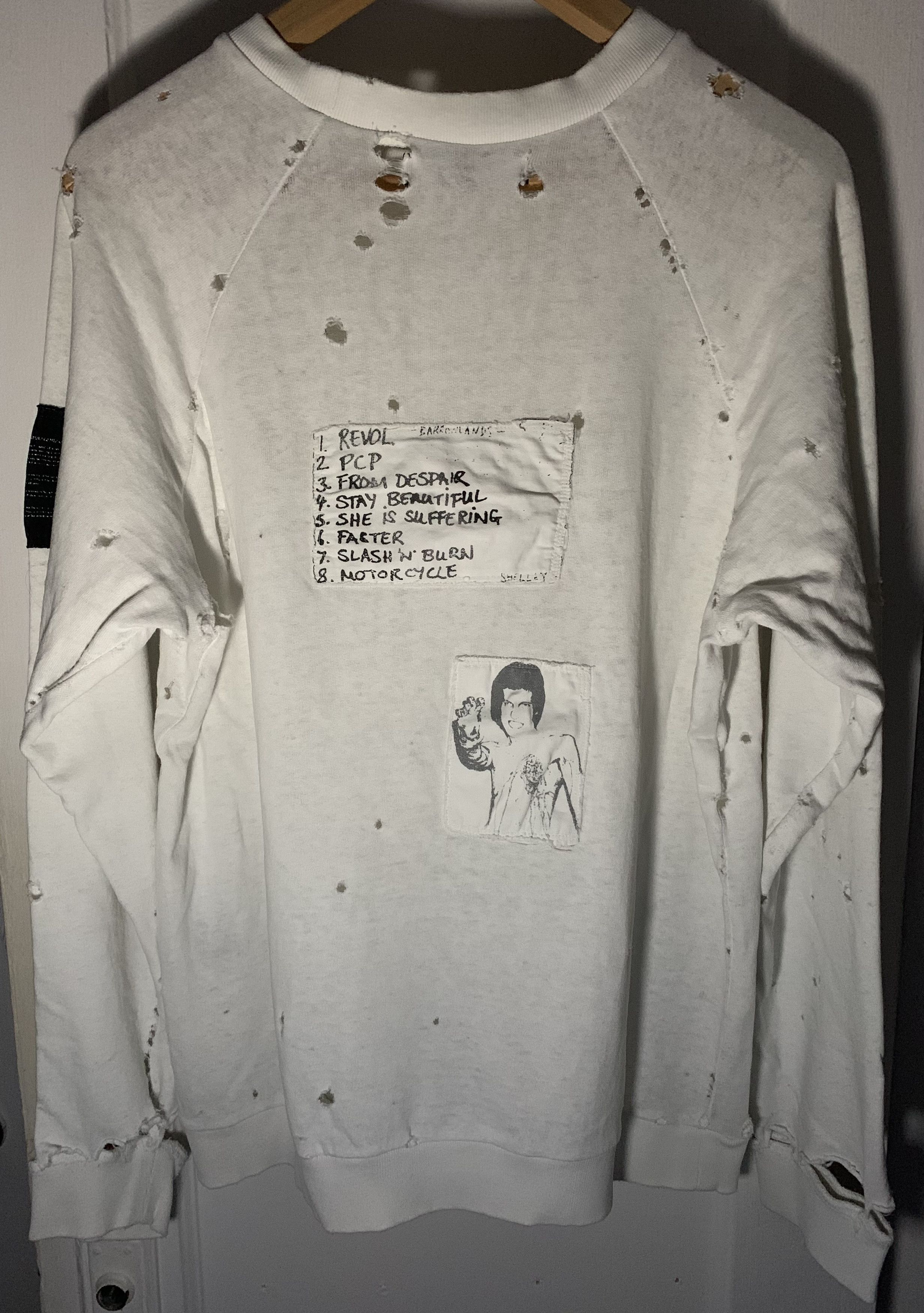 Raf Simons A/W 01 Riot, Riot, Riot Patched Crewneck | Grailed Raf Simons A/W 01 Riot, Riot, Riot Patched Crewneck | Grailed