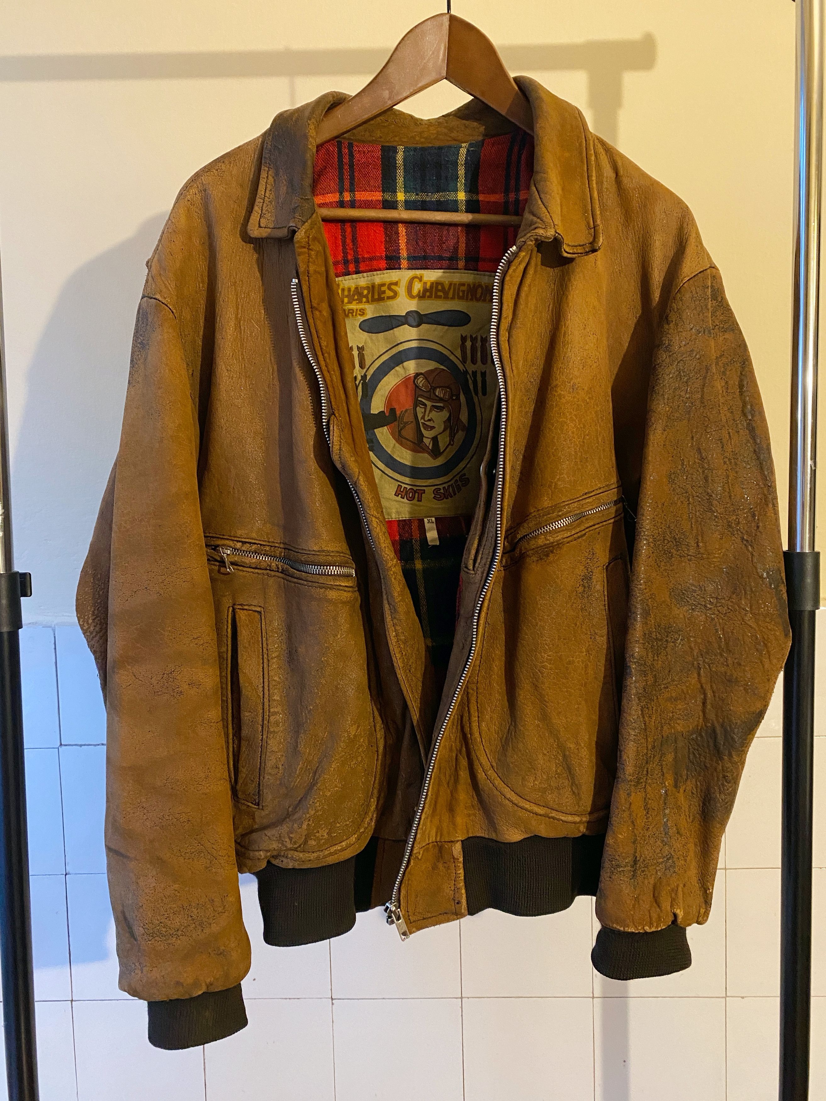 Vintage Charles Chevignon Paris Vtg 70's 80's flying jacket size XL ...