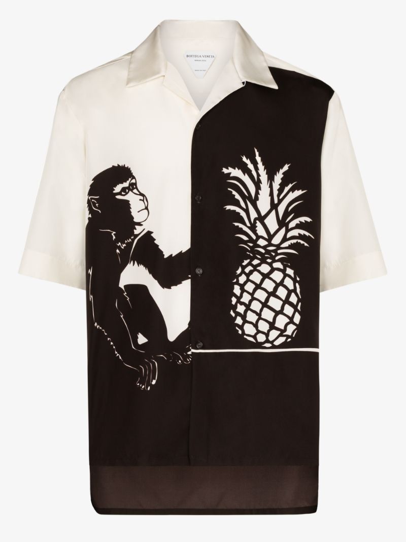 Bottega Veneta Bottega Veneta - RARE SS20 Monkey & Pineapple Shirt - Brown Size US S / EU 44-46 / 1 - 1 Thumbnail