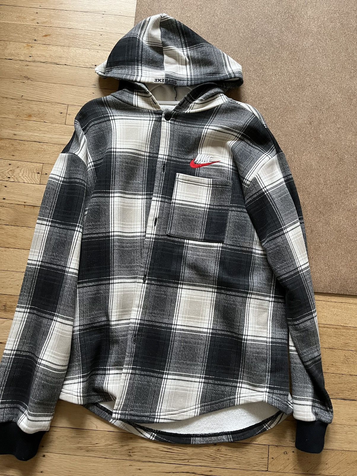 Nike supreme plaid on sale hoodie