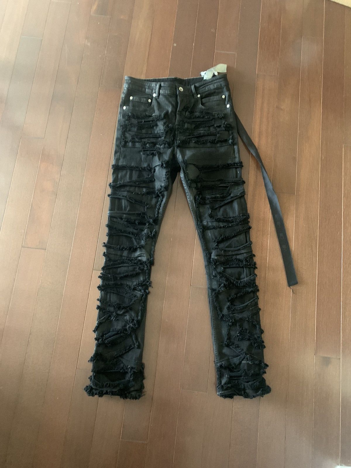 Rick Owens Drkshdw FW21 Waxed Distressed Detroit cut denim