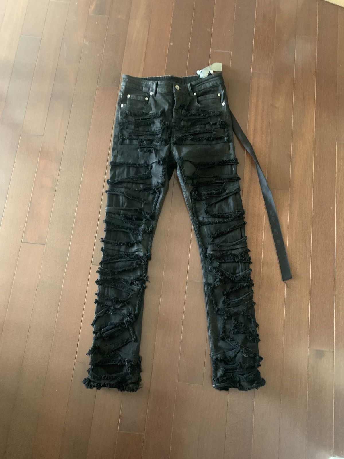 Rick Owens Drkshdw FW21 Waxed Distressed Detroit cut denim jeans | Grailed