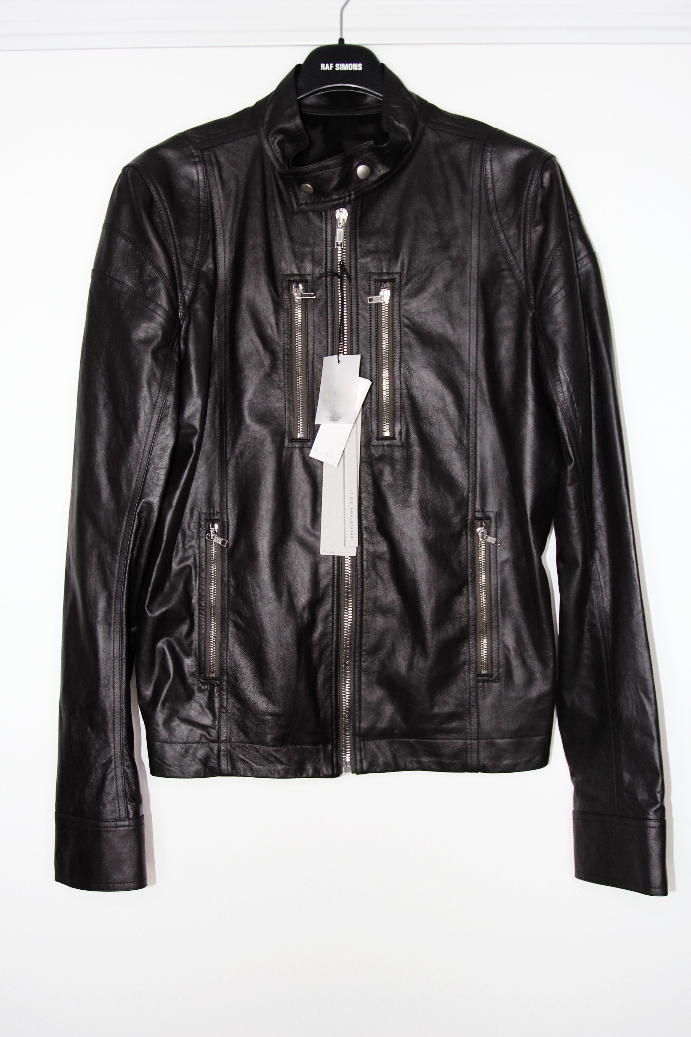 image of Ss21 Rick Owens "phlegethon" Ies Leather Jacket 52 in Black, Men's (Size Large)