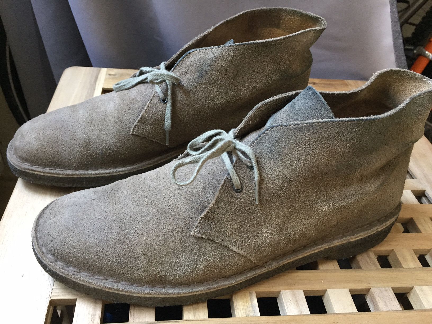 Taupe distressed hotsell suede clarks