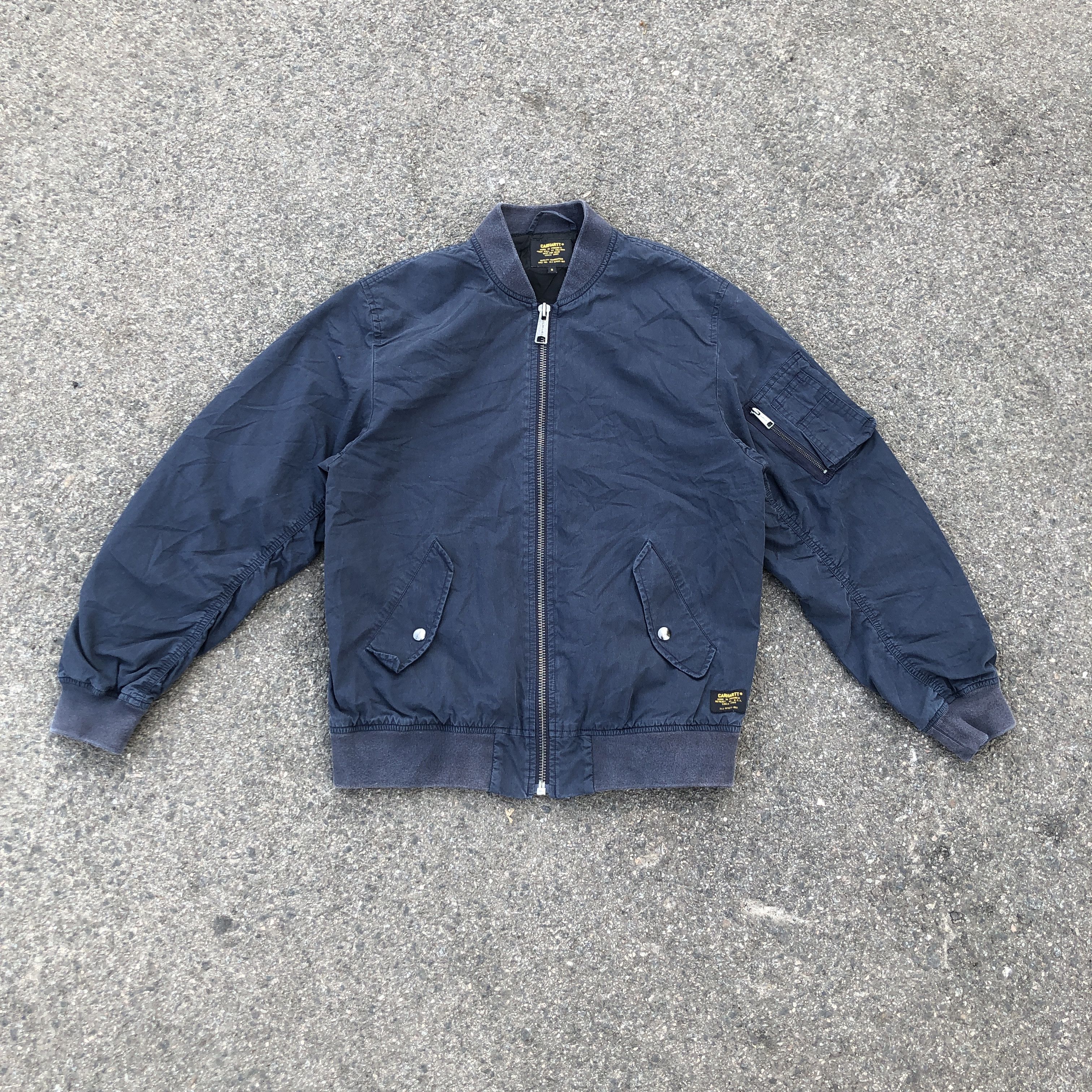 Vintage Carhartt WIP Lightweight Adams Bomber Jacket Navy Blue S | Grailed