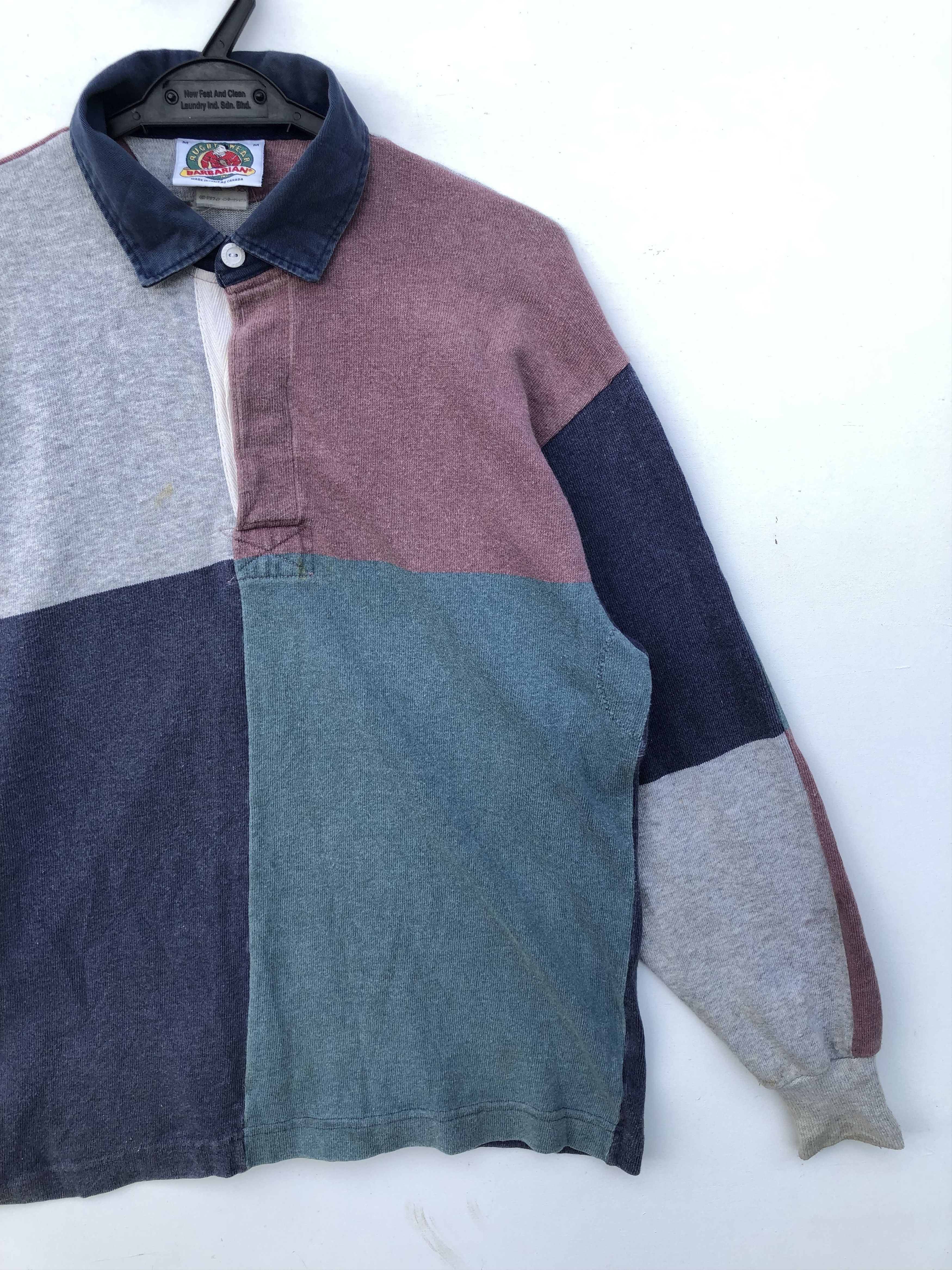 Barbarian × Vintage RARE🔥VINTAGE BARBARIAN RUGBY WEAR PATCHWORK BLOCKS POLO Size US L / EU 52-54 / 3 - 4 Thumbnail