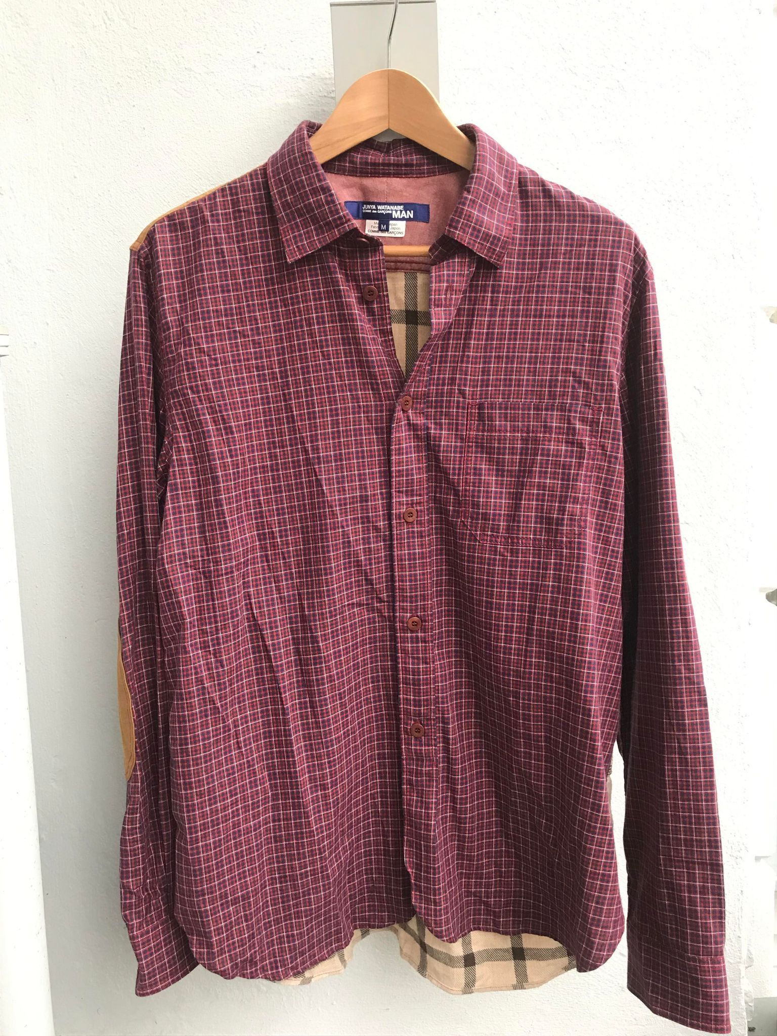 Patchwork Flannel Long Sleeve Shirt Red Tan Brown