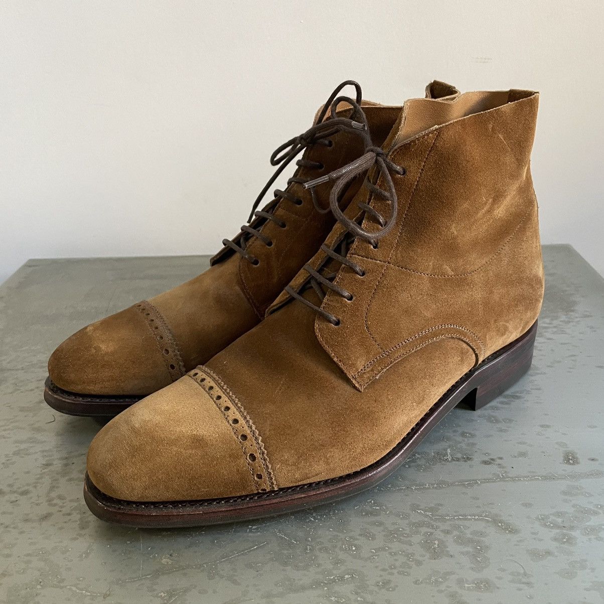 Carmina 80229 Quarter Brogue Derby Boot Suede Polo Brown | Grailed
