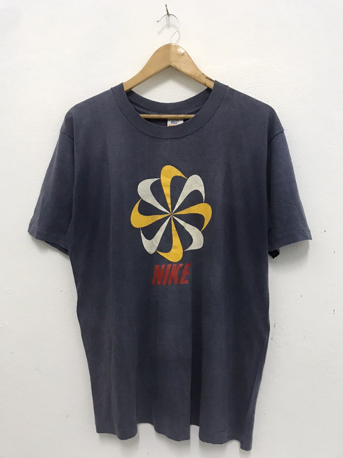 image of Rare Vintage Distressed Nike Pinwheel 70's Tee For Collector in Faded Blue, Men's (Size Large)