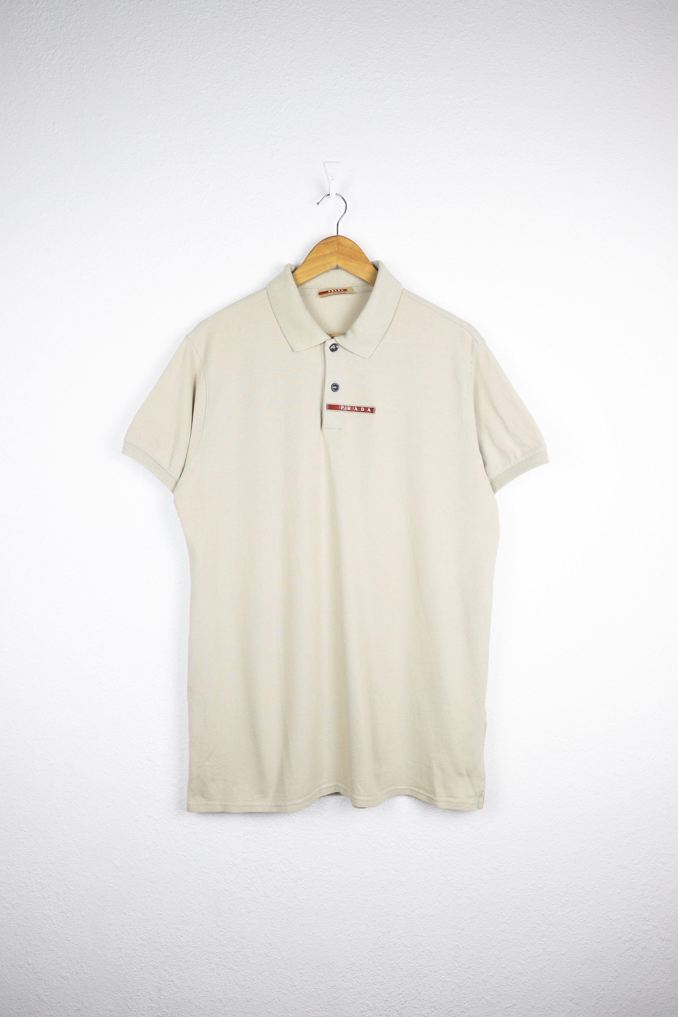 Vintage Prada Red Logo Beige Polo Shirt
