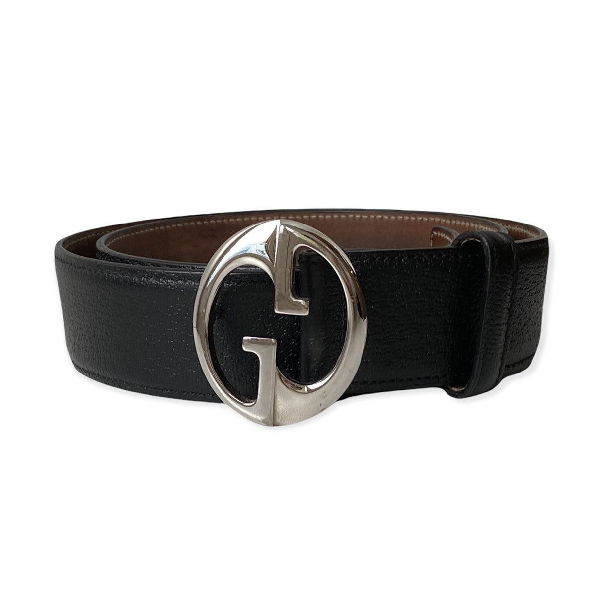 GUCCI LEATHER BELT WEB SILVER INTERLOCKING G BUCKLE