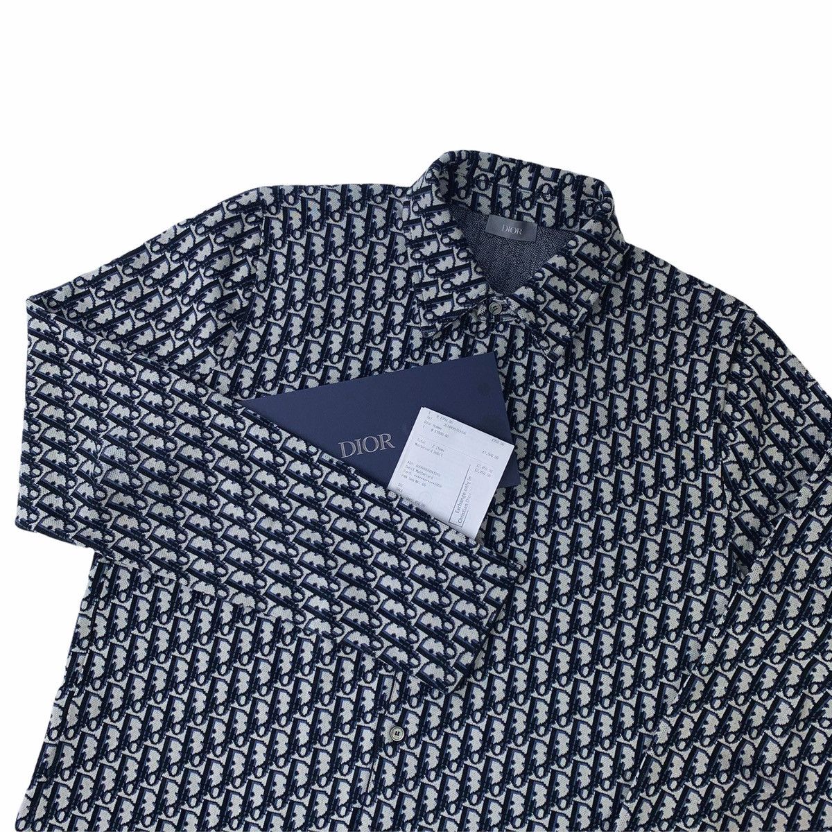 Dior Oblique Overshirt Beige & Navy Blue Cotton Knit