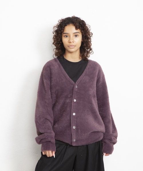 stussy shaggy cardigan eggplant Largeトップス - カーディガン