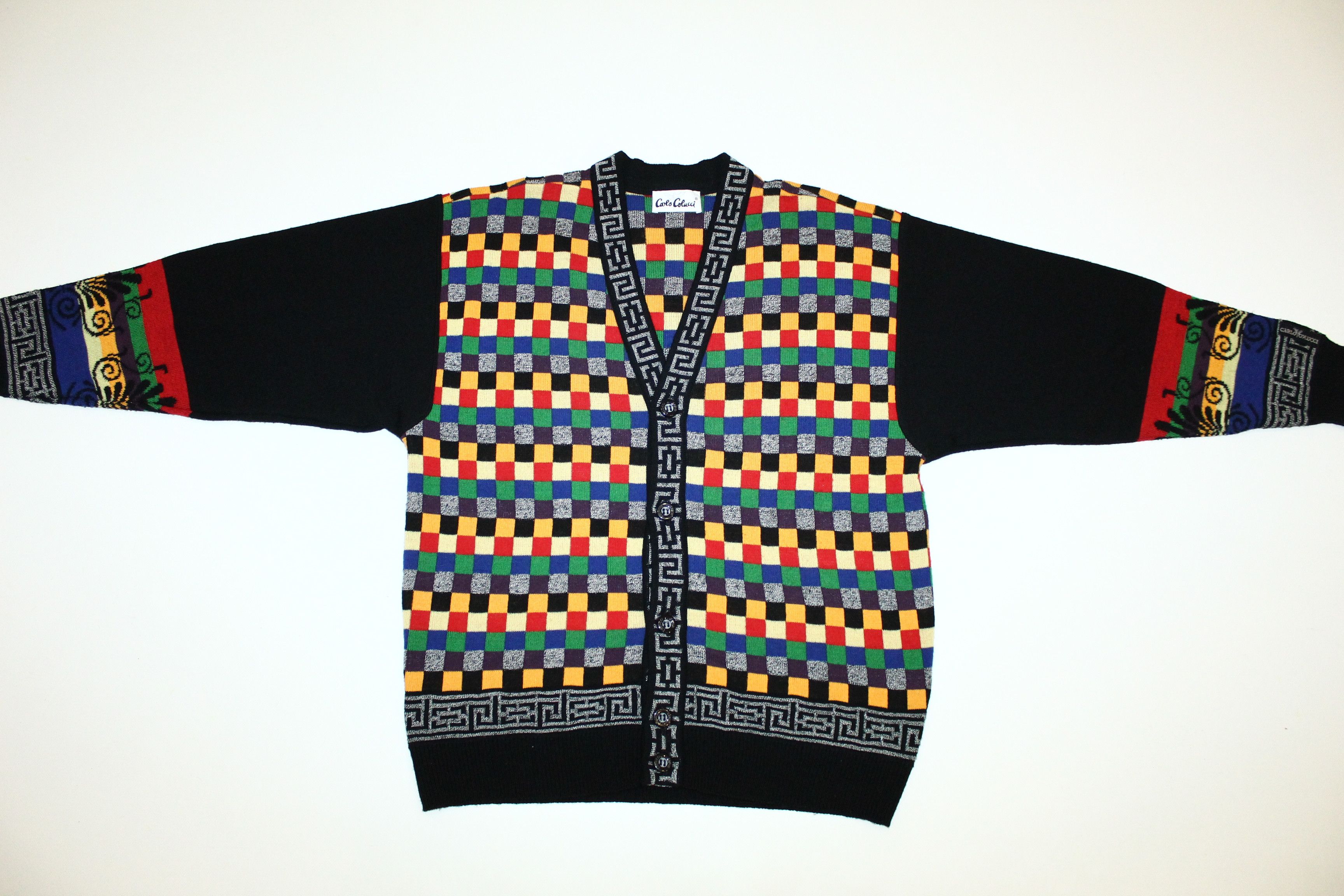 Carlo Colucci 🔥Carlo Colucci Coloured Checkered Mix Knitted Cozy Cardigan Size US L / EU 52-54 / 3 - 2 Thumbnail