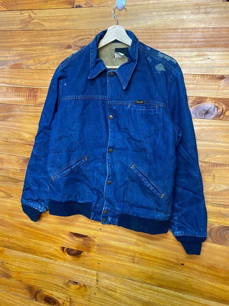 Wrangler Vintage 80s Blue Indigo Wrangler Sherpa Lining Jacket Size US M / EU 48-50 / 2 - 2 Thumbnail