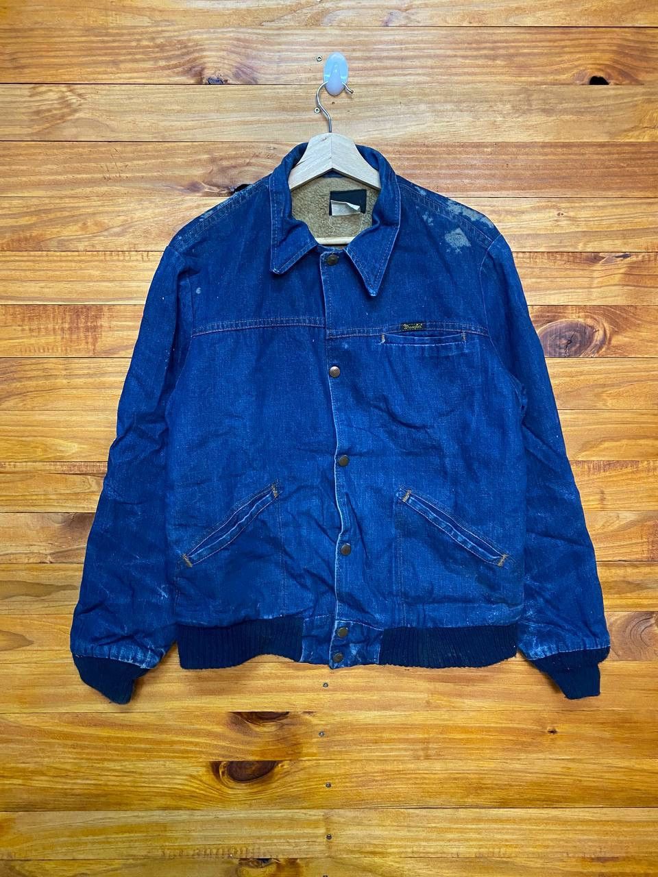 Wrangler Vintage 80s Blue Indigo Wrangler Sherpa Lining Jacket Size US M / EU 48-50 / 2 - 1 Thumbnail