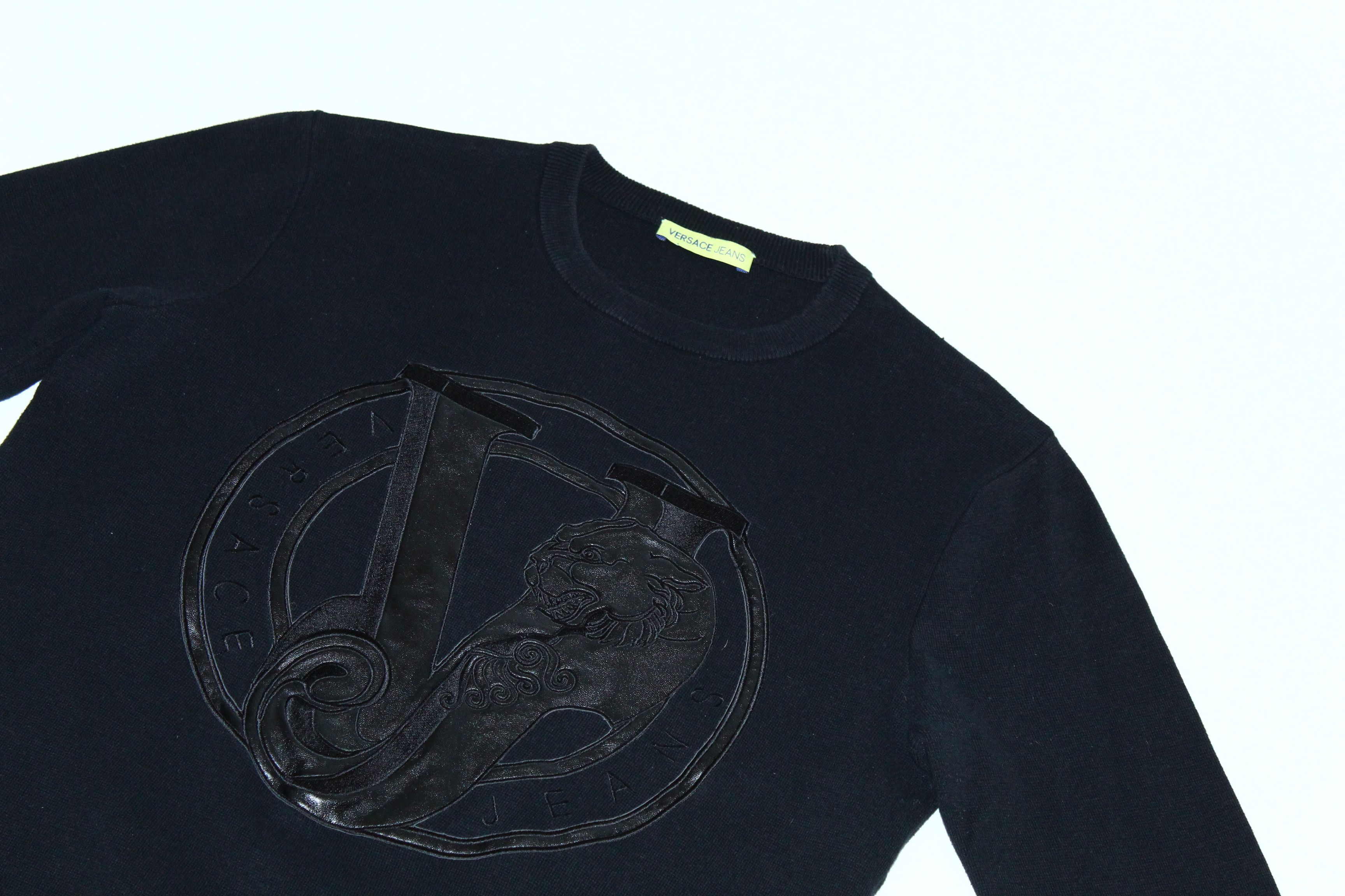 Versace Versace Jeans Big Logo Eco Leather Insersts Crew Sweater Size US M / EU 48-50 / 2 - 3 Thumbnail