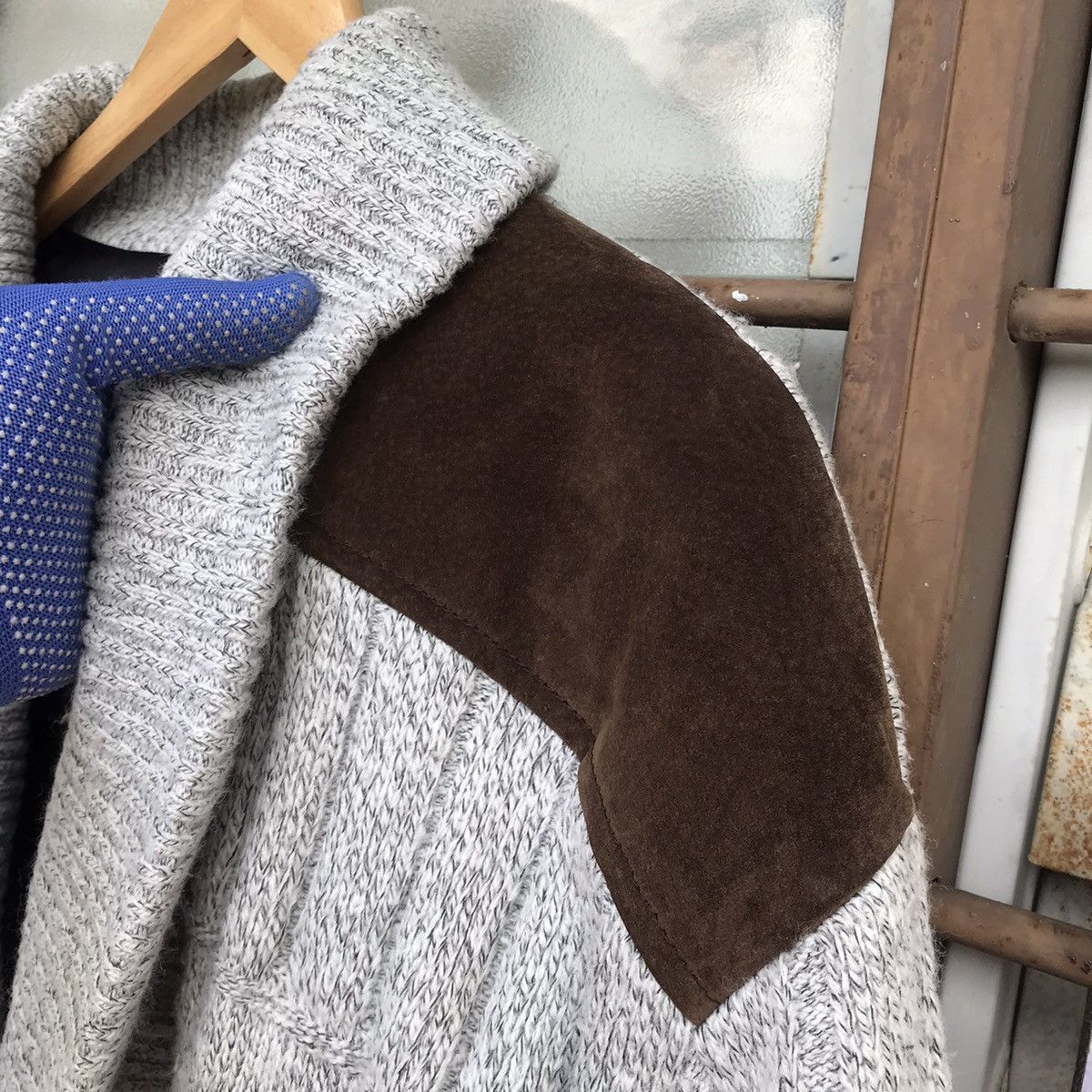 Aran Isles Knitwear Grail!Arnaldo Bassini knitting shawl collar pigskin shoulder Size US M / EU 48-50 / 2 - 7 Thumbnail