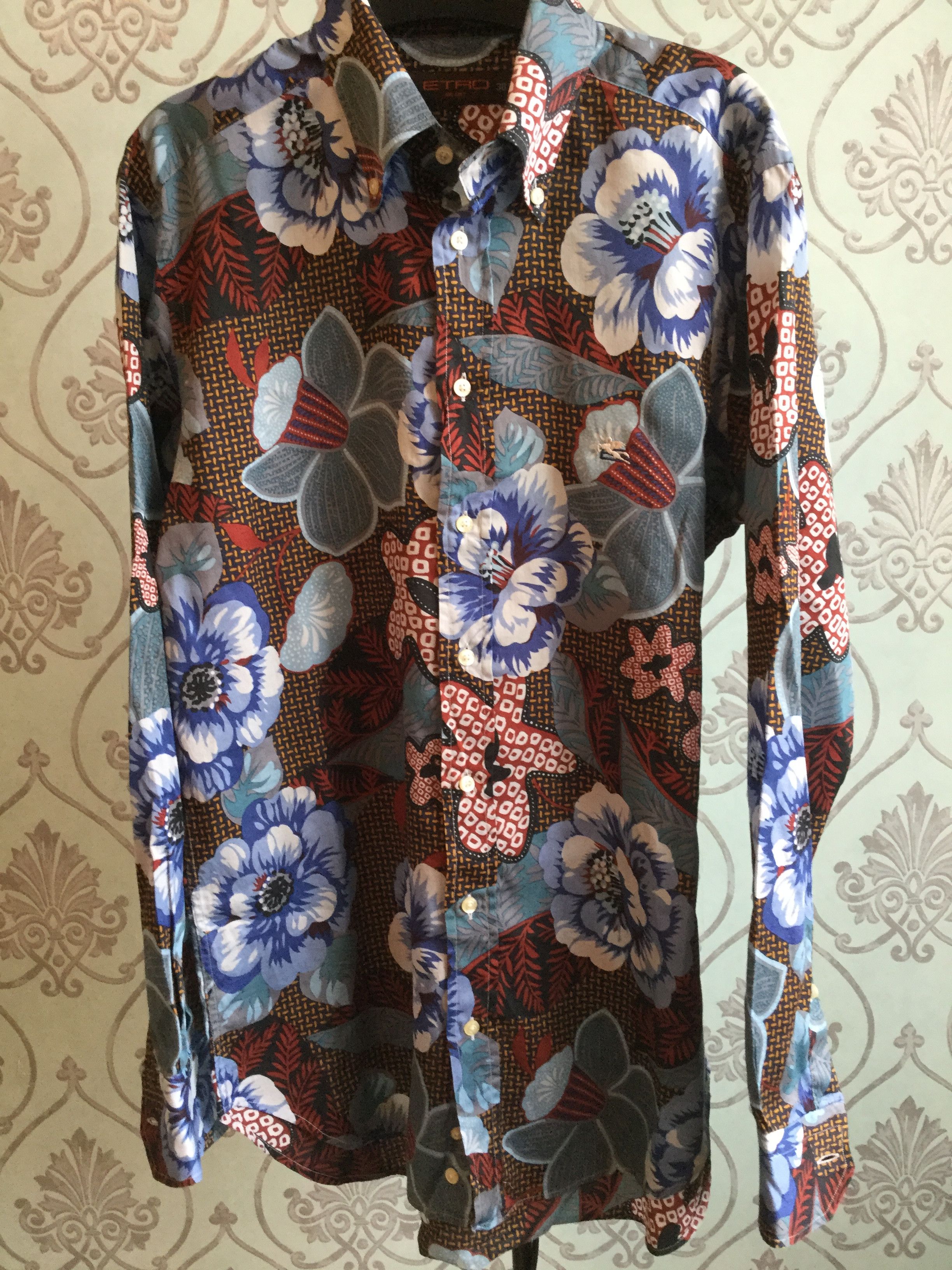 image of Etro Flower Printed Pegasus Shirt.like Giani Versace Or Hermes, Men's (Size Small)