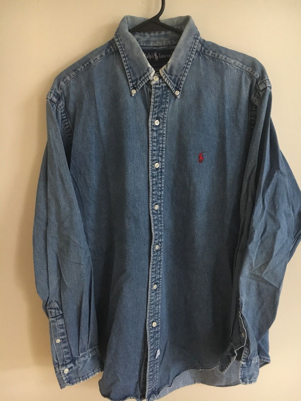 Polo Ralph Lauren × Ralph Lauren × Vintage Vtg 90s 🔥 Faded Washed Denim Polo Button Up Size US L / EU 52-54 / 3 - 2 Thumbnail