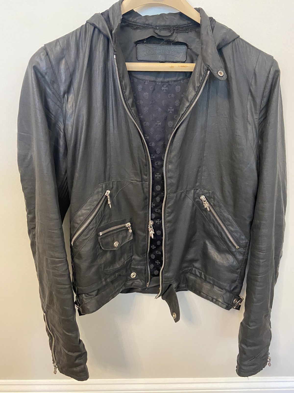 Chrome Hearts Chrome Hearts Waxed Motorcycle Jacket Heavy Silver ...