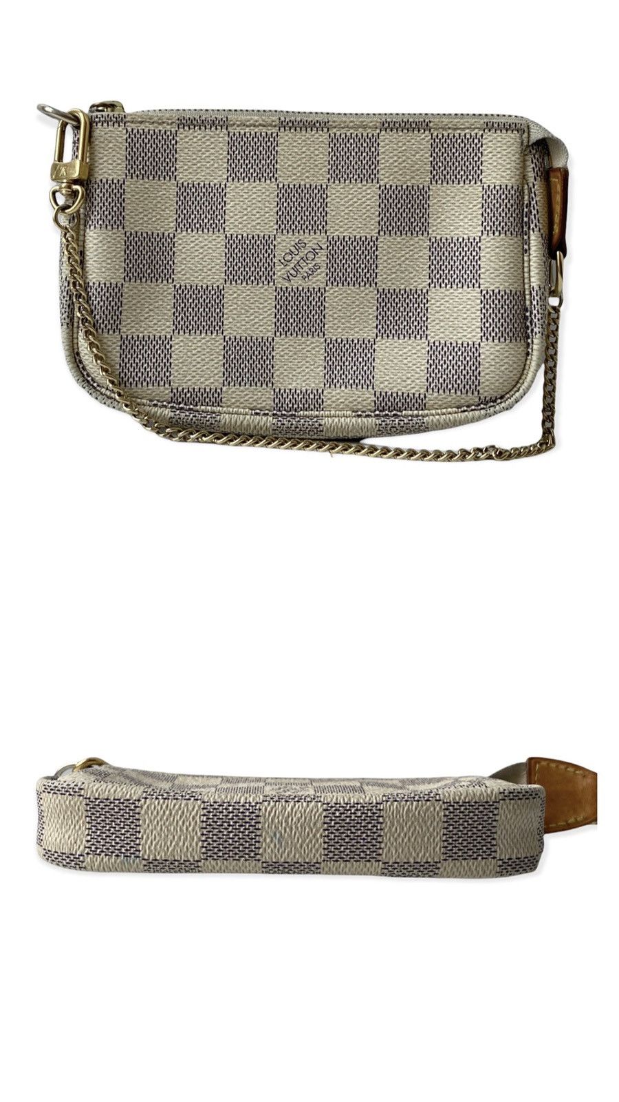 Louis Vuitton LOUIS VUITTON Damier Azur Canvas Chain Mini Pochette White Size ONE SIZE - 2 Thumbnail