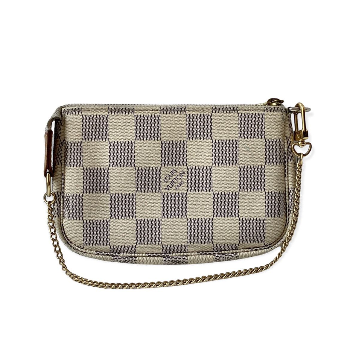 Louis Vuitton LOUIS VUITTON Damier Azur Canvas Chain Mini Pochette White Size ONE SIZE - 1 Thumbnail