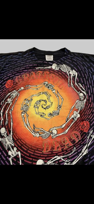 Grateful Dead 1992 Spiral Skeleton All Over Print Concert T Shirt