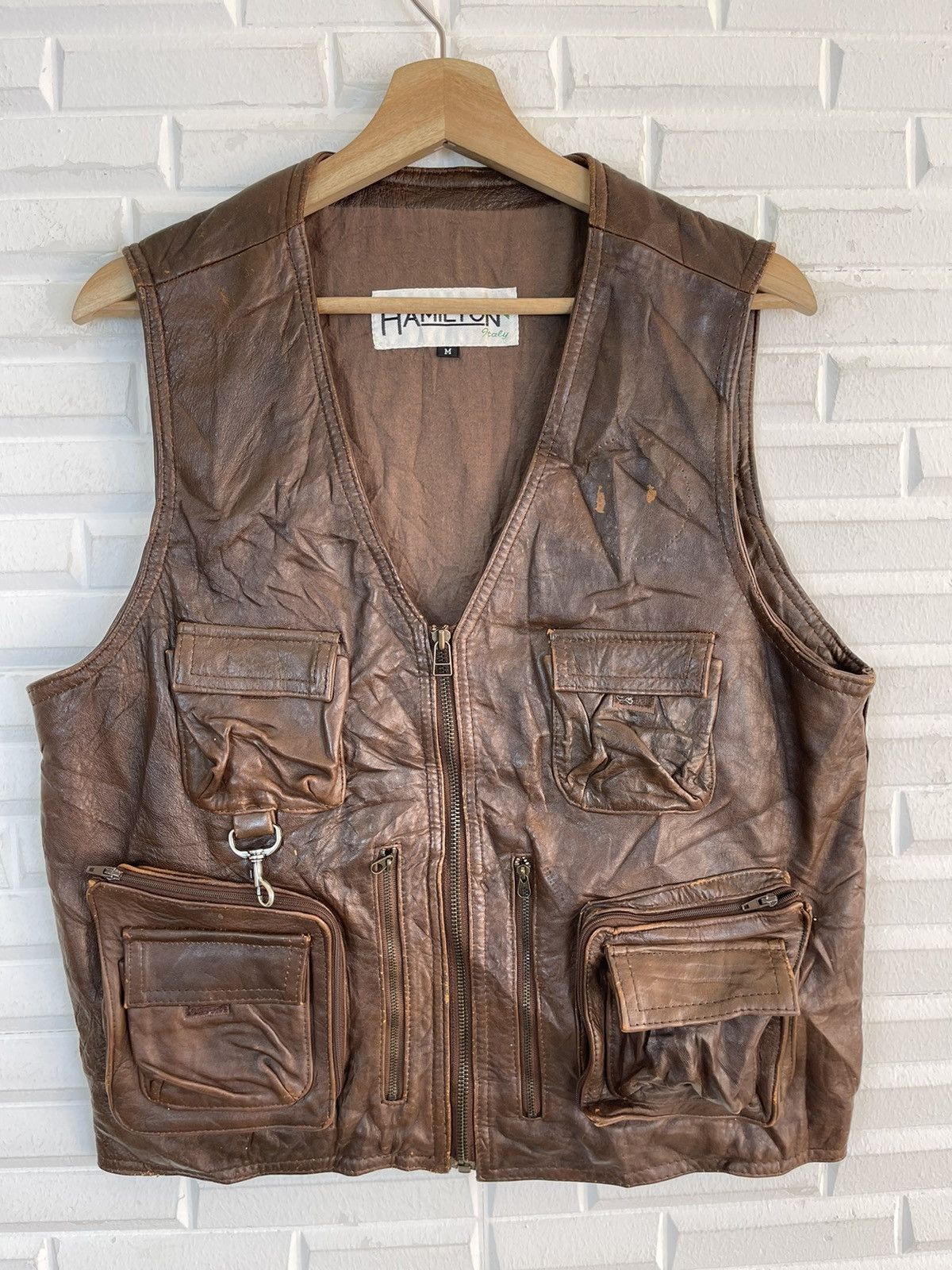 Branded Leather Vtg Leather Vest HAMILTON Multipockets Utility Size US M / EU 48-50 / 2 - 3 Thumbnail