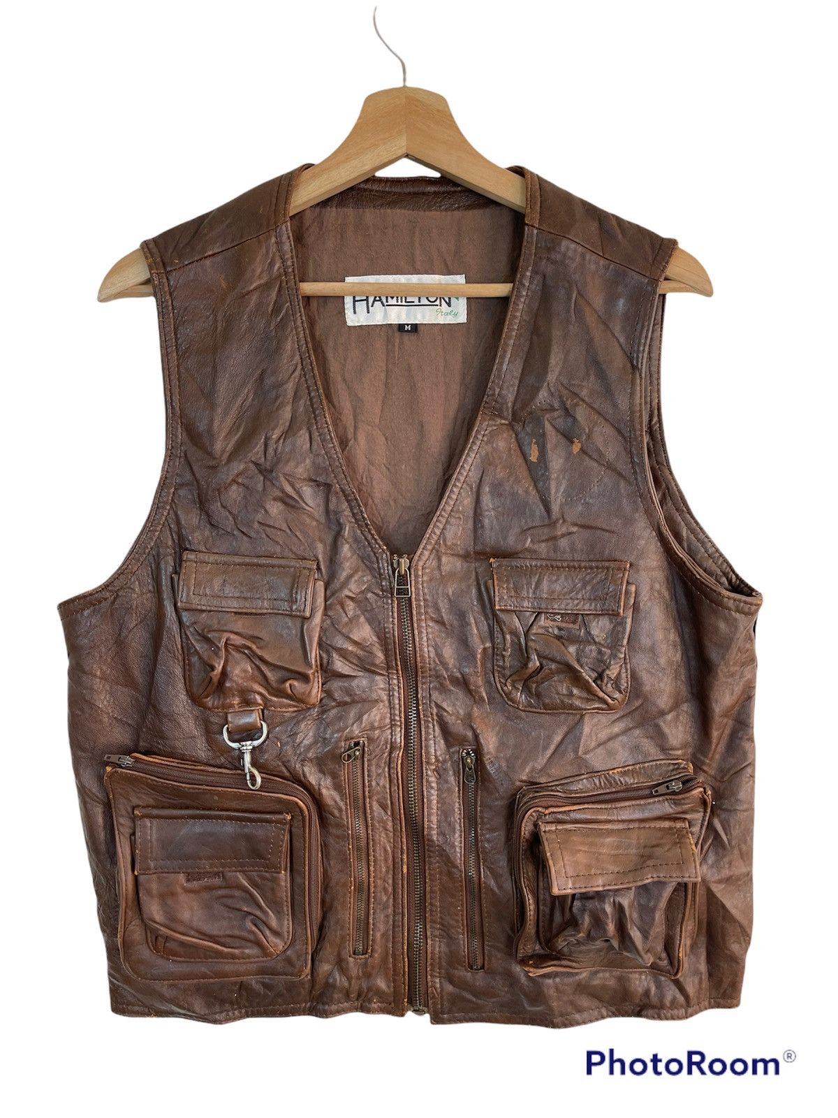 Branded Leather Vtg Leather Vest HAMILTON Multipockets Utility Size US M / EU 48-50 / 2 - 1 Thumbnail