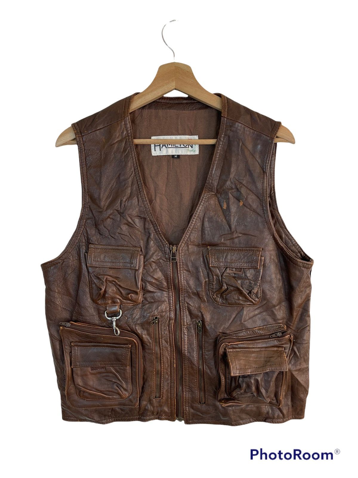 Branded Leather Vtg Leather Vest HAMILTON Multipockets Utility Size US M / EU 48-50 / 2 - 2 Thumbnail