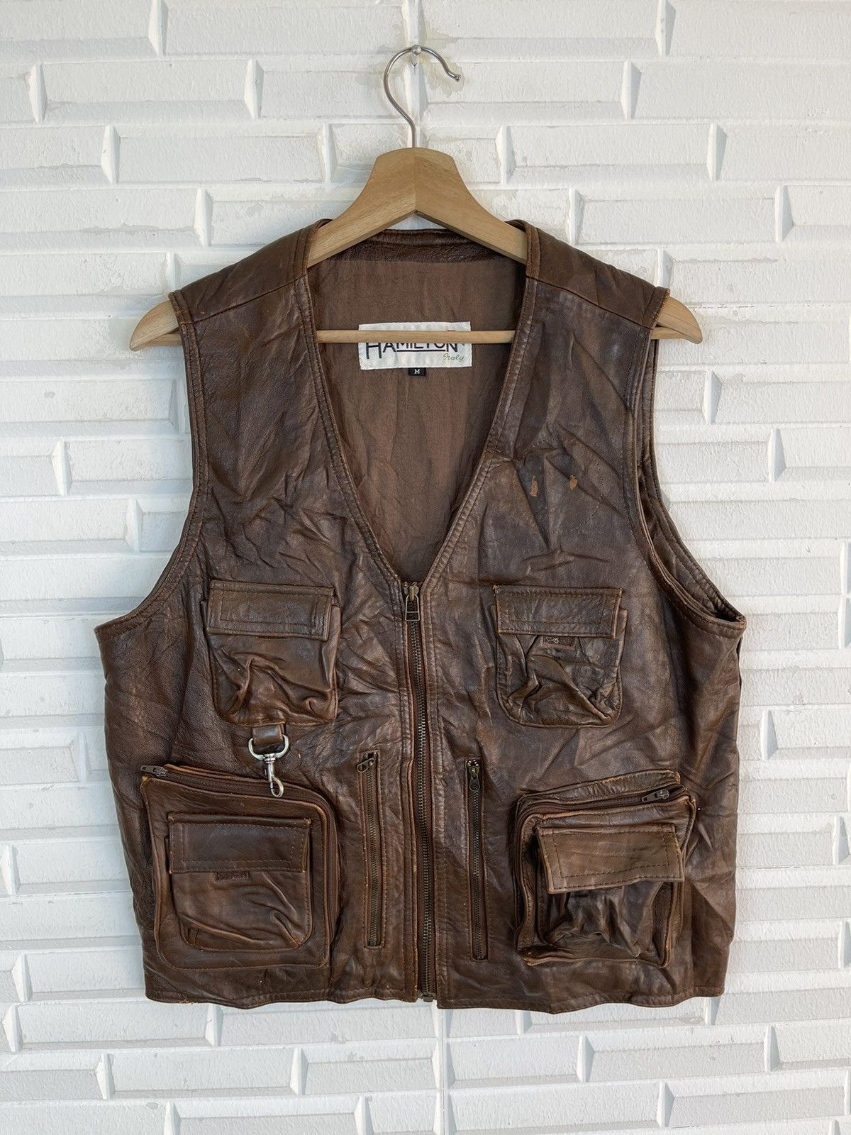 Branded Leather Vtg Leather Vest HAMILTON Multipockets Utility Size US M / EU 48-50 / 2 - 6 Thumbnail