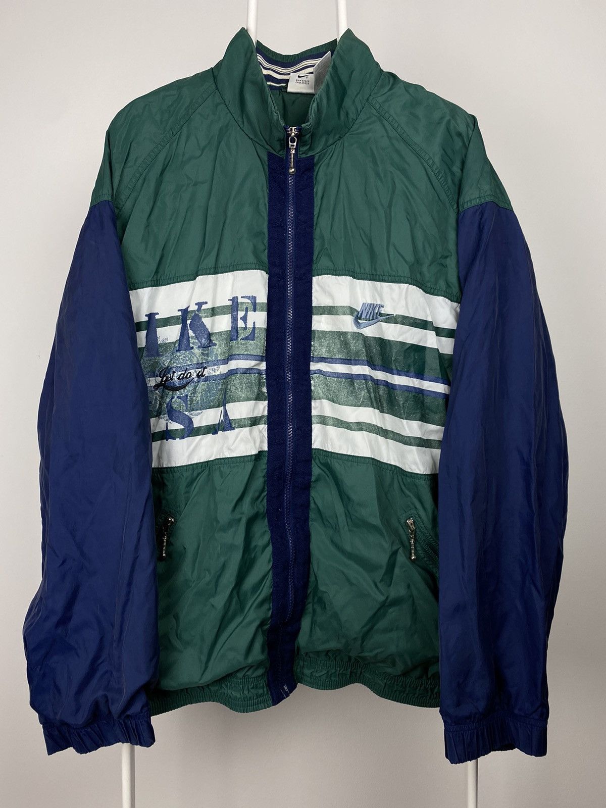 Nike × Vintage 90s Nike USA vintage green navy windbreaker jacket Size US XL / EU 56 / 4 - 1 Thumbnail