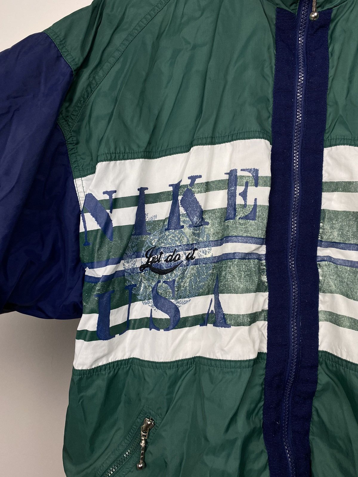 Nike × Vintage 90s Nike USA vintage green navy windbreaker jacket Size US XL / EU 56 / 4 - 2 Thumbnail