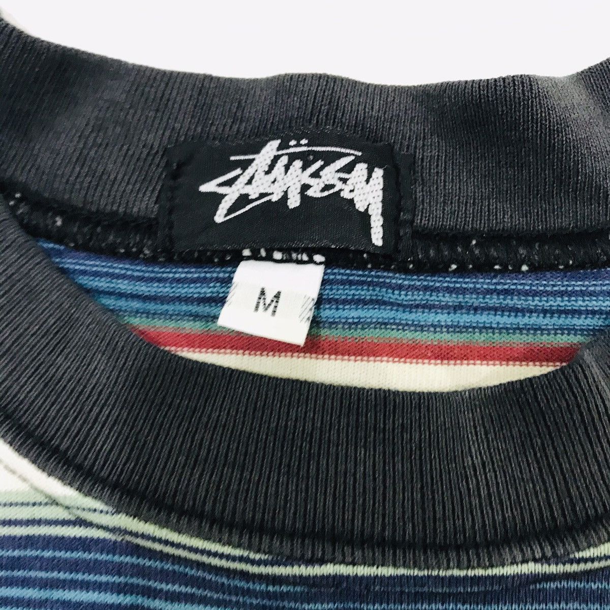 Vintage 90s Stussy striped pocket tee Streetwear t shirt 