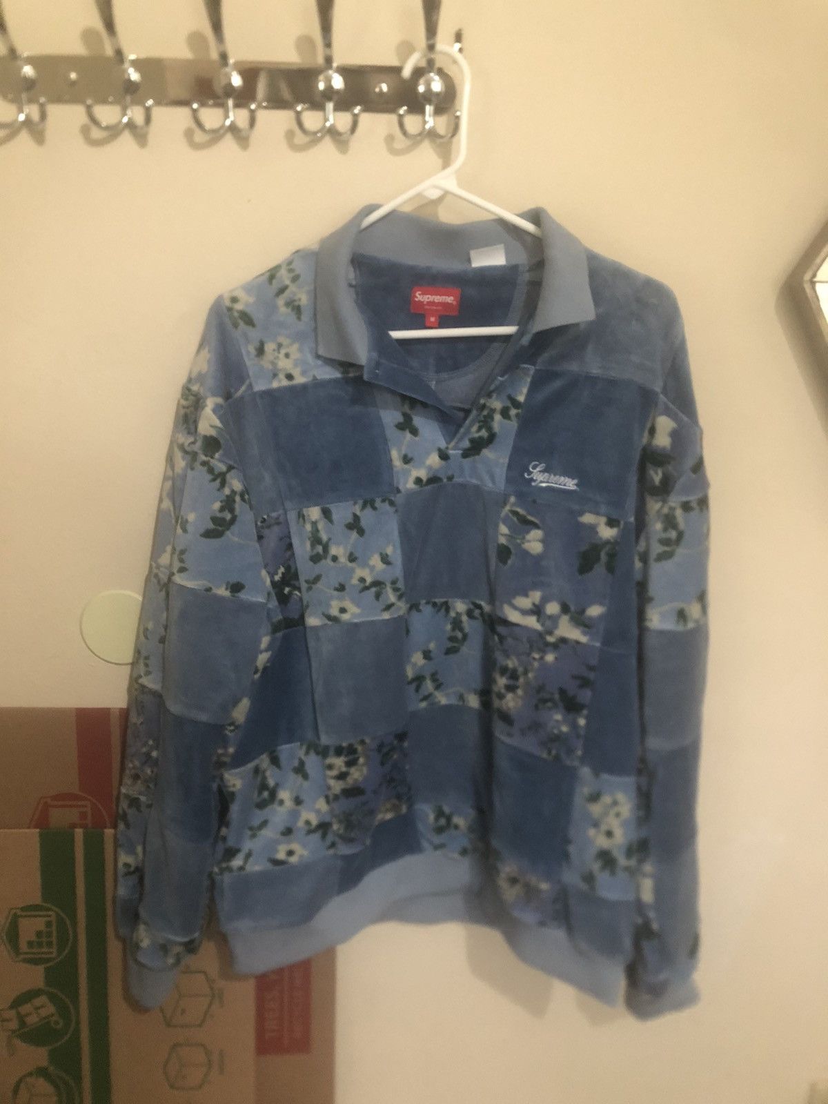 Supreme Supreme Floral Patchwork Velour L/S Polo Shirt | Grailed