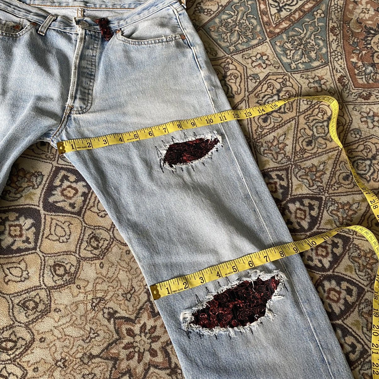 Levi's Vintage Levis 501 Repair Denim Patchwork Jeans Size US 31 - 19 Thumbnail