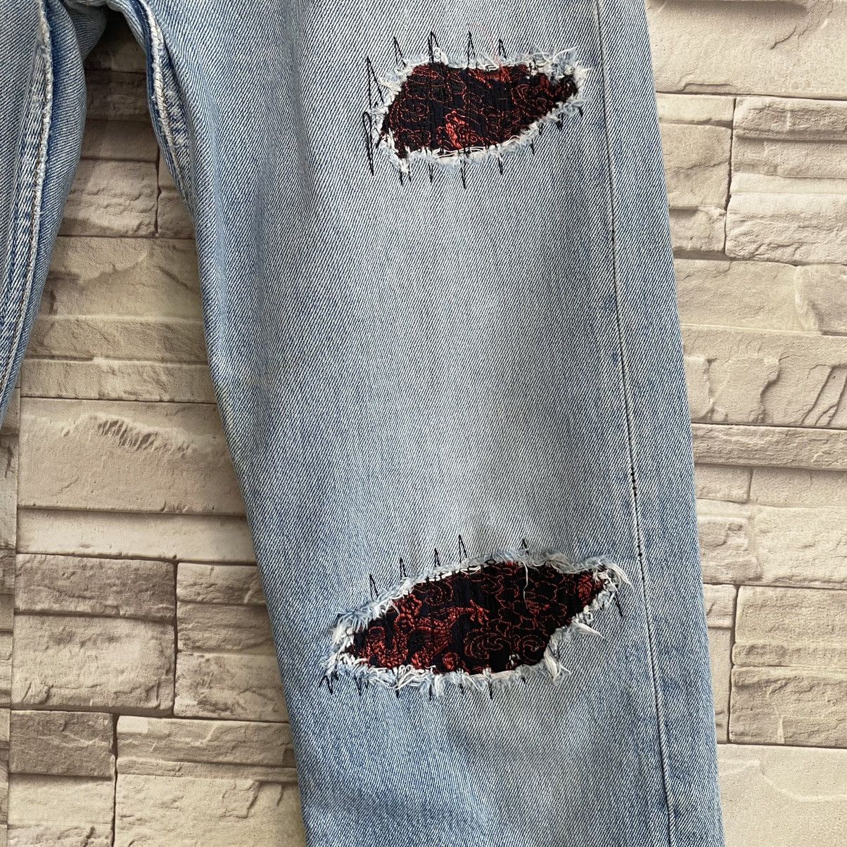 Levi's Vintage Levis 501 Repair Denim Patchwork Jeans Size US 31 - 8 Thumbnail