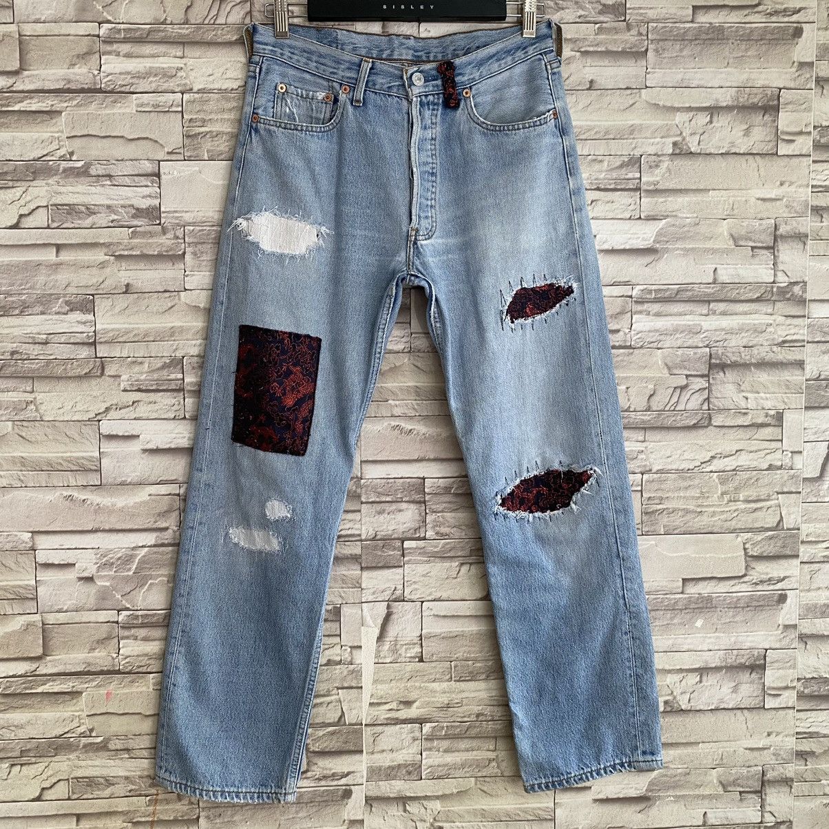 Levi's Vintage Levis 501 Repair Denim Patchwork Jeans Size US 31 - 3 Thumbnail