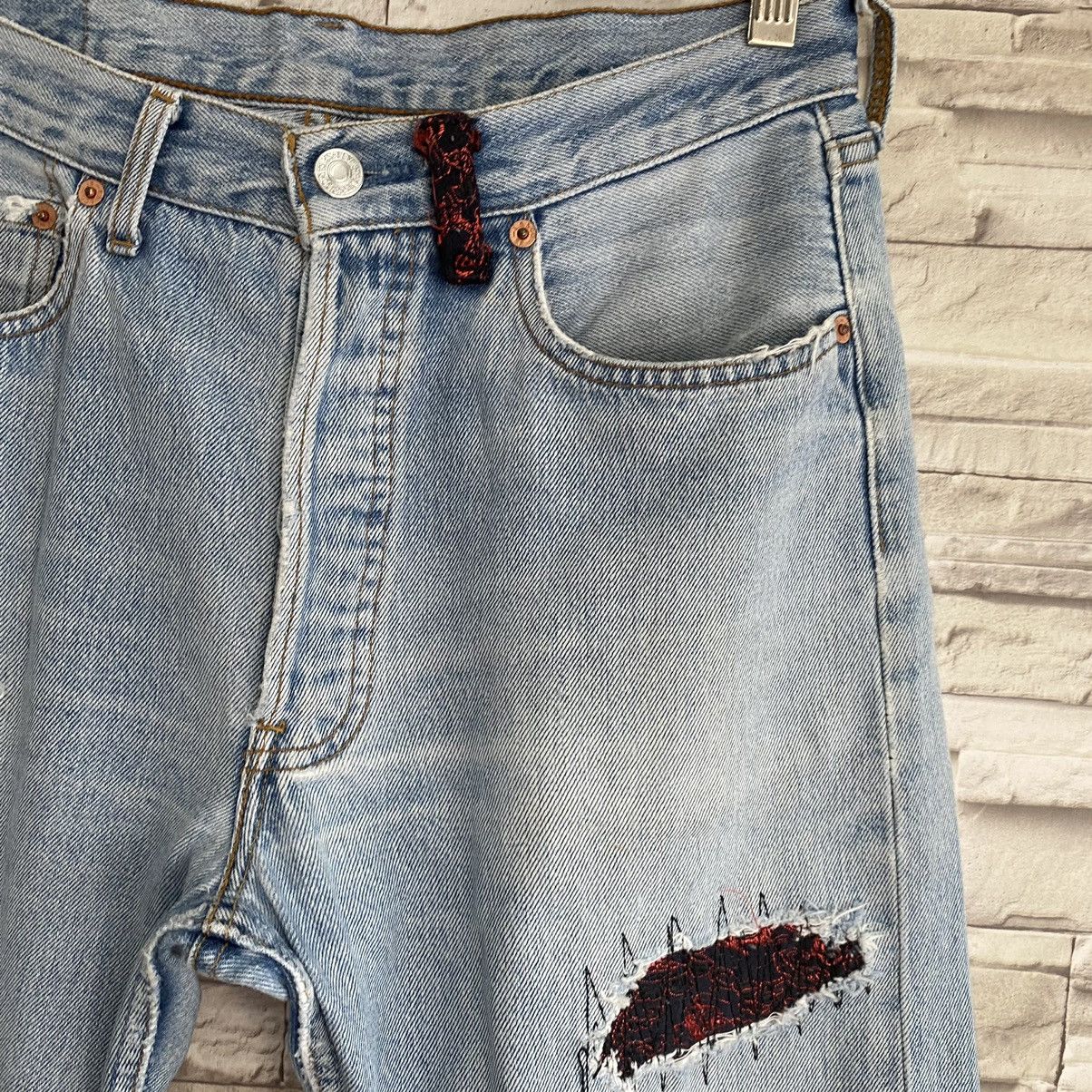 Levi's Vintage Levis 501 Repair Denim Patchwork Jeans Size US 31 - 6 Thumbnail