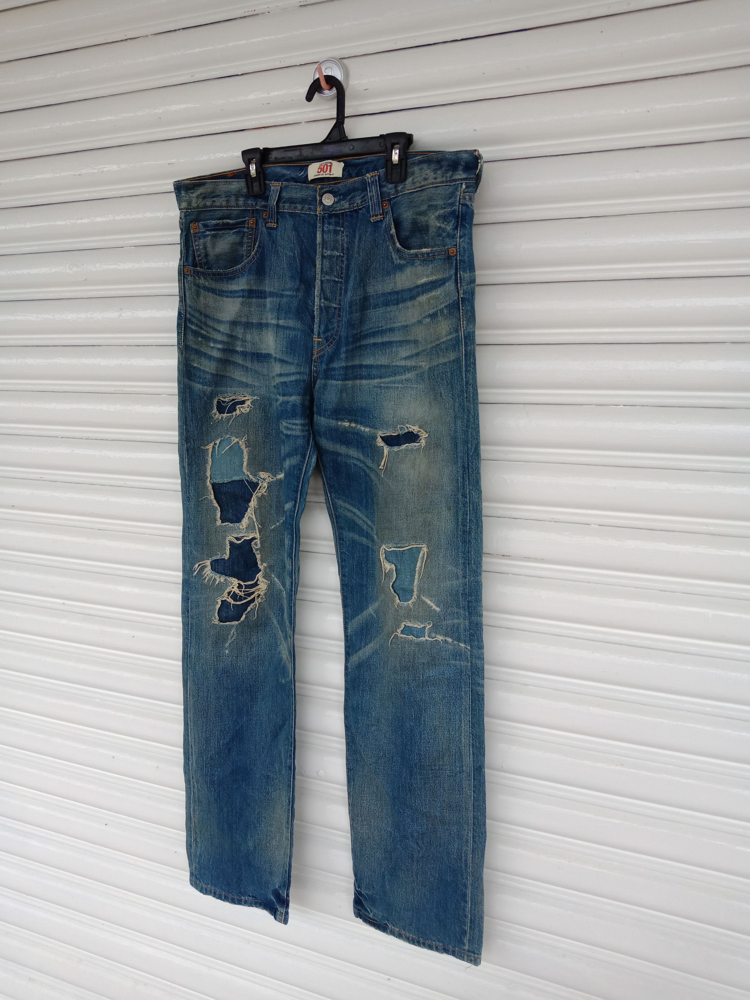 Levi's Levi's 501 Patchworks Kurt Cobain Mudwash Distressed Size US 35 - 3 Thumbnail