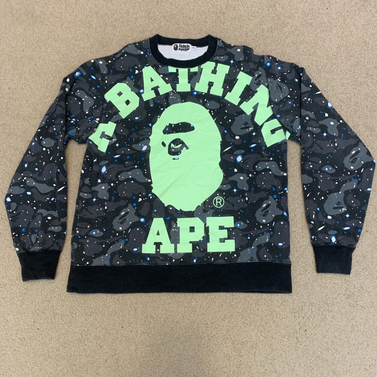 image of Bape Space Camo Big College Crewneck in Black, Men's (Size 2XL)