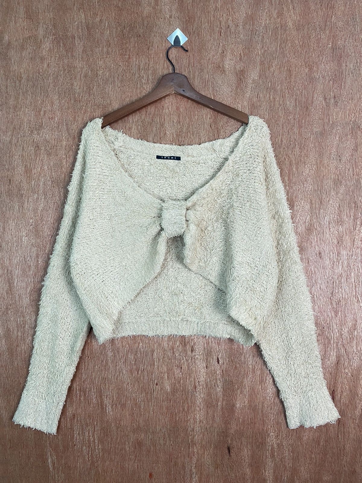 image of Ingni Brown Cardigan Shag Shaggy Fur Mohair Knitwear B618, Women's (Size Medium)