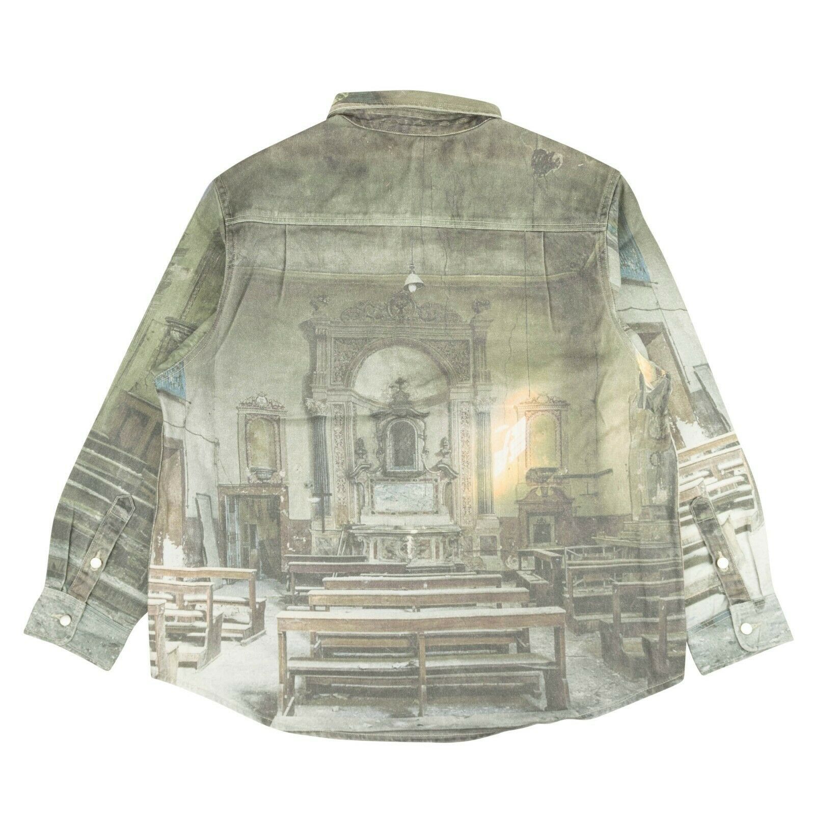 424 Green Photo Print Denim Button Down Shirt Size XL Size US XL / EU 56 / 4 - 2 Thumbnail