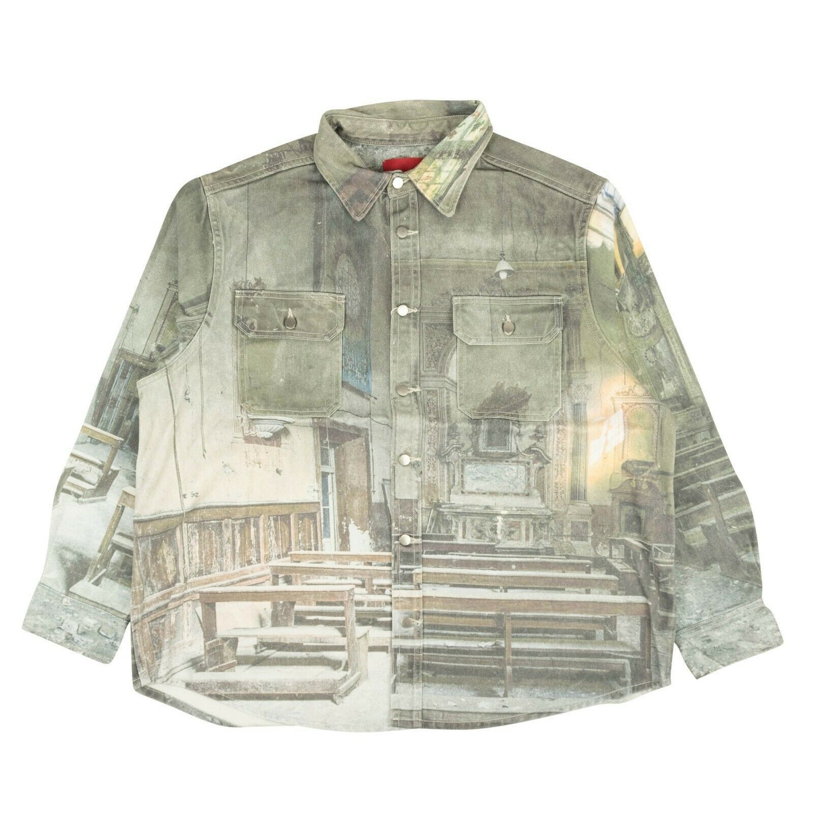 424 Green Photo Print Denim Button Down Shirt Size XL Size US XL / EU 56 / 4 - 1 Thumbnail