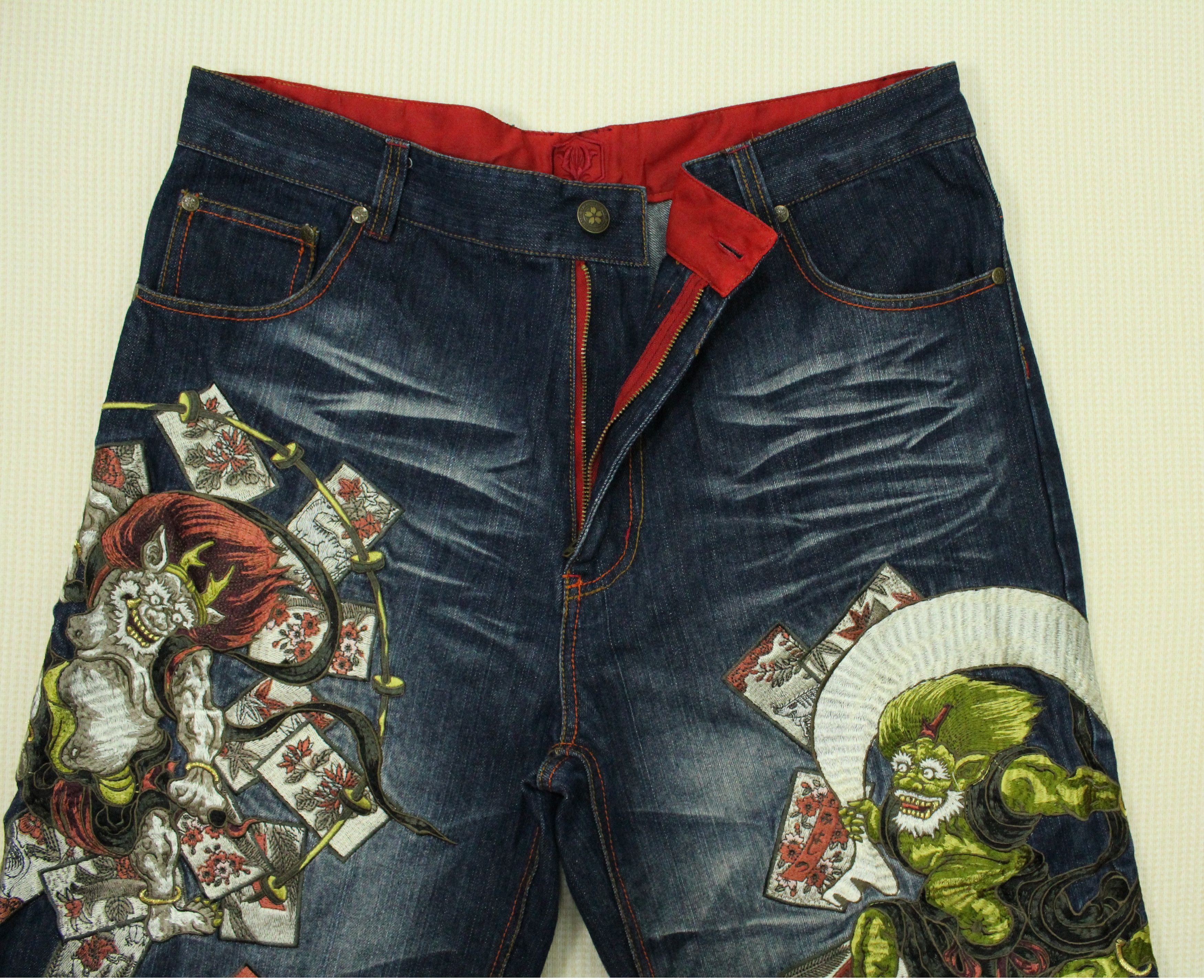 Expert Horror JAPAN DEVILS Denim Embroidered Japanese Tradition Pants Size US 38 / EU 54 - 5 Thumbnail